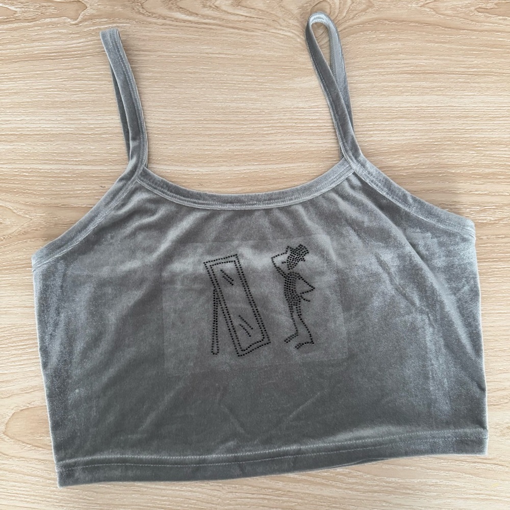 Fashion Brand Company‎ Medium Large Logo Grey Cami Crop Top Velour